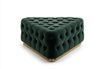 Fototapeta premium Green Velvet Tufted Triangle Ottoman Gold Base Modern Furniture