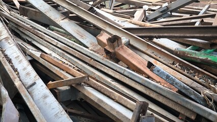 Scrap metal from building construction. Development concept for environmental conservation.