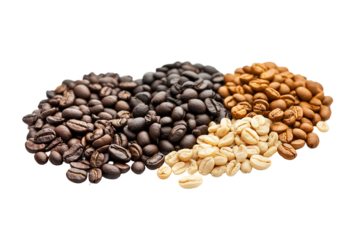 Coffee powder mix bean fly explosion, Coffee crushed mix seed float explode, abstract cloud fly. Coffee dust powder bean splash throwing in Air. White background Isolated high speed shutter, freeze