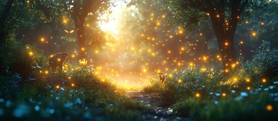 Enchanting Forest Path with Firefly Magic