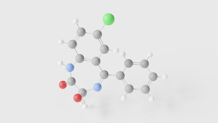 oxazepam molecule 3d, molecular structure, ball and stick model, structural chemical formula anxiolytic sedative