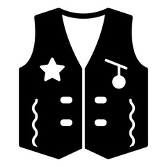 Cowboy vest solid icon, west desert clothes concept. Vector graphics. American jacket sign on white background, glyph style mobile or design.