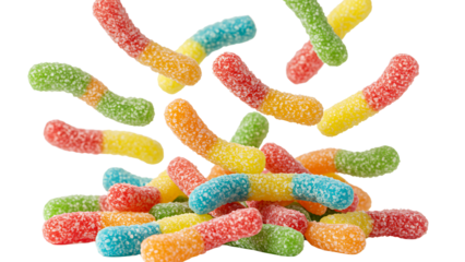 Sour gummy worms isolated on transparent background