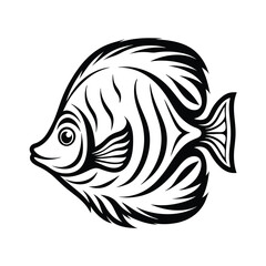 Detailed Fish Icon in Striking Black and White, Abstract Aquatic Life