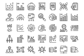 Data Analytics and Business Intelligence Line Icon Set.Editable stroke
