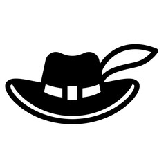 Musketeer man hat with feather solid icon, fairy tale headwear concept. Vector graphics. Small cylinder hat sign on white background, glyph style mobile or design.