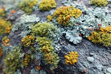 Obraz premium Macro texture of lichen-covered rock surface soft
