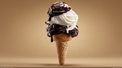 Ice cream cone with double scoop chocolate and vanilla