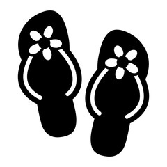 Flip flops with flowers solid icon, summertime footwear concept. Vector graphics. Beach shoes sign on white background, glyph style mobile or design.