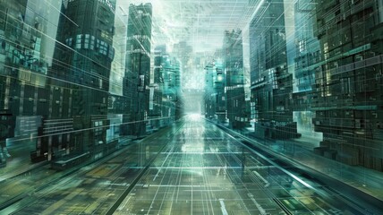 Obraz premium Abstract digital shape and particle technological cyber style design connecting become system shape of electronic designing. High tech scenery express mysterious pattern perfect for wallpaper. AIG53.