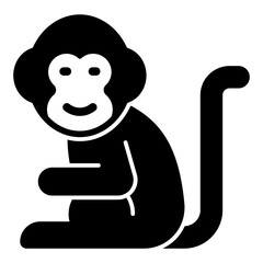 Monkey solid icon, zoo animals and wildlife concept. Vector graphics. Small ape animal sitting sign on white background, glyph style mobile or design.