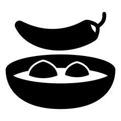 Pepper and thai soup plate solid icon, thailand fastfood concept. Vector graphics. Thai straw sign on white background, glyph style mobile or design.