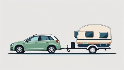 Fototapeta premium Car with Travel Trailer - Side View