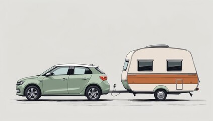 Fototapeta premium Car with Travel Trailer - Side View