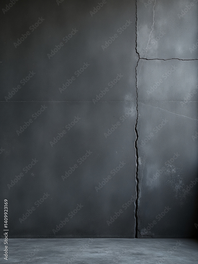 Aufkleber rough, weathered concrete walls with cracks and scratches provide a dark gray backdrop for your desi