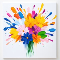 Obraz premium Vibrant Floral Explosion with Colorful Petals on White Canvas Background