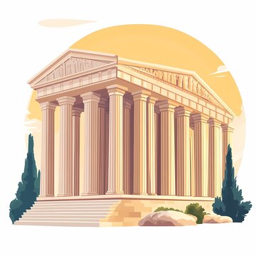Ancient Greek Temple at Sunrise. Classical Architecture with Marble Columns on a Historic Site in Greece