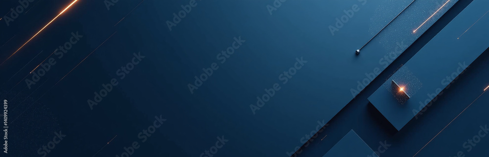 Poster Simple Geometric Shapes With Diagonal Lines And Triangles On A Dark Blue Matte Gradient Background With Light Accents And Minimal Design Elements.
