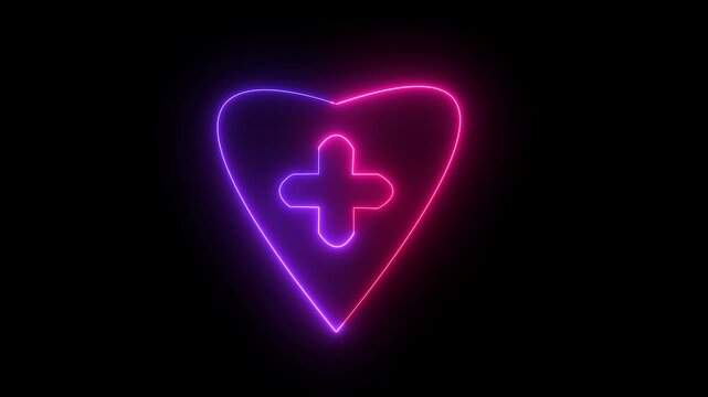 glowing neon love + icon with blue and  rad line animation on a black background.