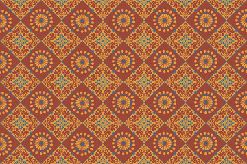  Damask seamless pattern. Wallpaper ornament. Ethnic South Western decor style. Ikat Boho geometric ornament. Vector seamless pattern. Mexican blanket, rug. Woven carpet