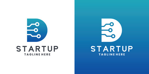 Creative technology startup logo with letter D design