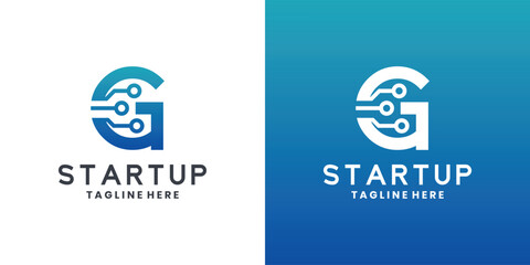 Technology startup logo with letter G and circuit lines