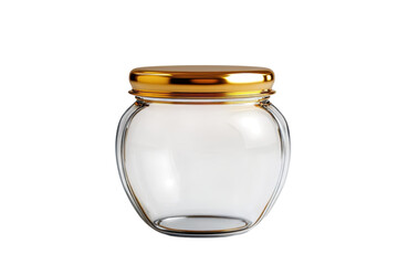 Elegant empty glass jar with a gold lid against a black background perfect on transparent background