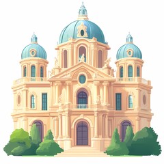 Fototapeta premium Elegant Classical Architecture. Historical Landmark Building with Blue Dome and Ornate Detailing in Vibrant Urban Cityscape on a Sunny Day