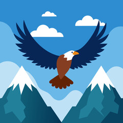 Vector art illustration of an eagle flying in the sky over a mountain