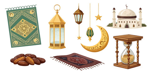 Set of Muslim Ramadan symbols isolated transparent background png