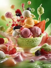 Cups and ice cream in a variety of flavors with fresh fruit, colorful cups and ice cream with toppings, delicious cups and ice cream in ice cream

dessert ca variety of flavors to enjoy every season, 