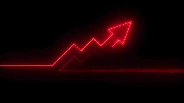 Abstract neon arrow business graph chart icon animation background. Market Recovery Concept. Successful growth trend Green line graph going Up. on the black, background Financial data and diagrams
