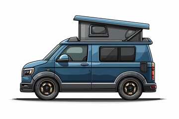 Adventure Seeker's Blue Camper Van with Pop-Up Roof: Ultimate Modern Recreational Vehicle for Road Trips and Camping Lifestyle