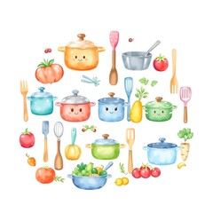 illustration of a set of kitchen utensils