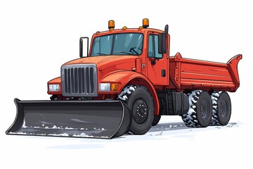 Fototapeta premium Red Snowplow Truck. Efficient Urban & Rural Snow Removal Vehicle for Winter Landscapes