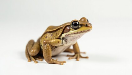 Obraz premium Solitary brown frog on pure white, smooth background, frog, isolated frog