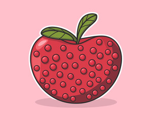 Strawberry-like Apple Cartoon Illustration with polka dots on pastel pink background