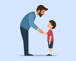 Father and Son Handshake: Trust, Agreement, and Family Bond Cartoon