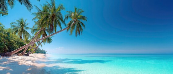 Tropical Beach Scene with Palm Trees and Clear Ocean