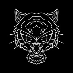 Obraz premium Tiger head vector illustration. Bold lines, monochrome design. Line art tattoo style