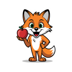 Obraz premium Smiling Cartoon Fox Holding Apple