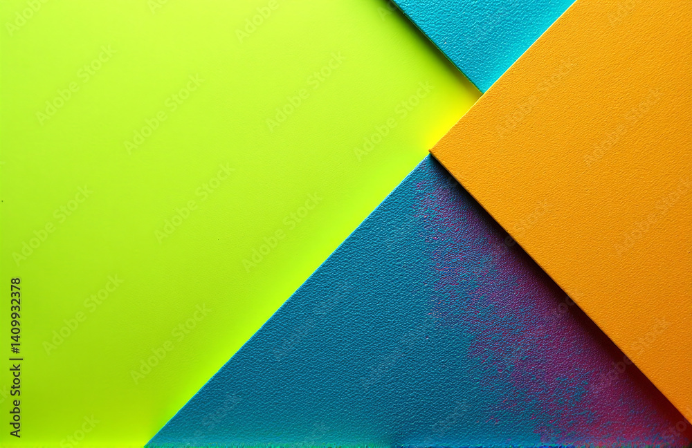 Poster vibrant lime green and bright neon metallic shades blend with a rough grain texture and geometric sh