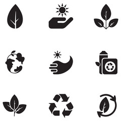Ecology icons set. Nature, environment, recycle flat icon. Vector Black silhouettes illustration with white background