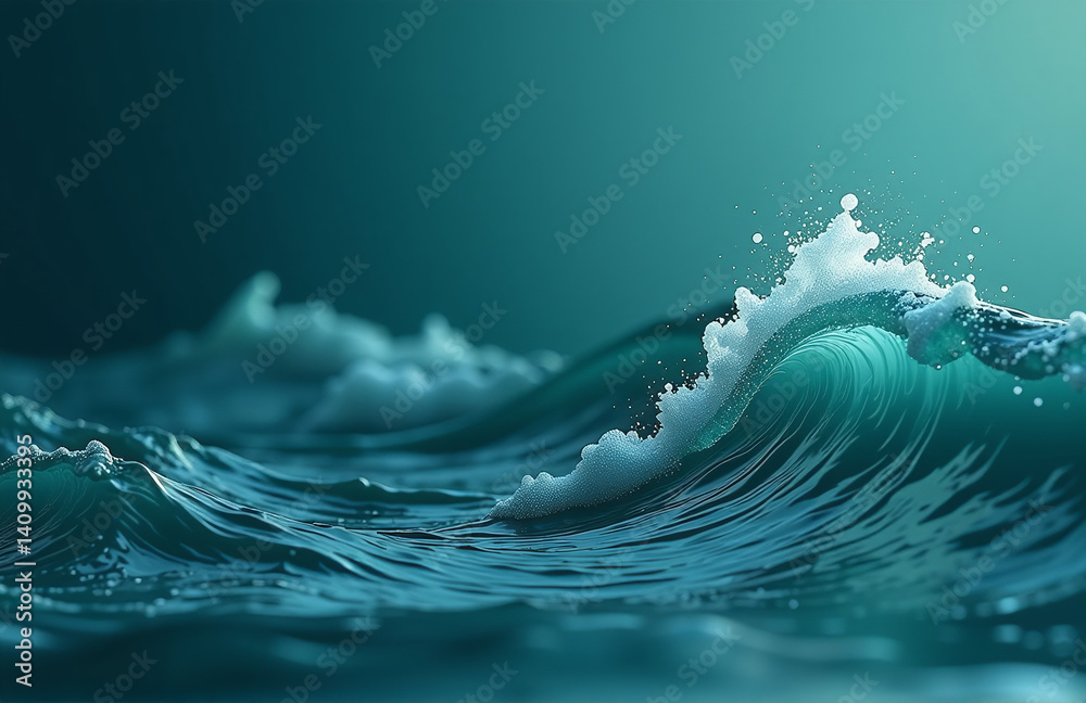 Poster Waves Create A Wet, Fluid, And Flowing Effect With Beautiful Dark Blue Green Hues For Web Banner Backgrounds.