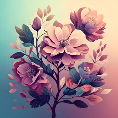 Elegant Pink and Purple Floral Arrangement Blooming Flowers Botanical Illustration Artistic Nature