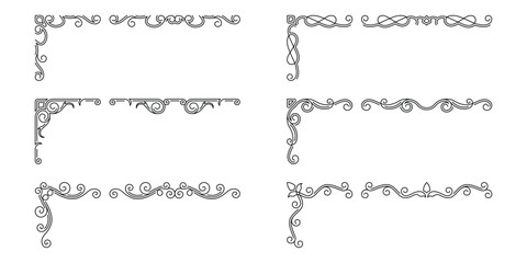Obraz premium Decorative corners frames. Vintage corners frames, decorative divider elements. Divider ornament. Text dividers. Wedding design elements. Hand drawn vector illustration. Editable stroke