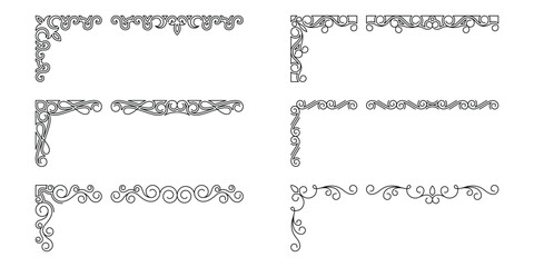 Decorative corners frames. Vintage corners frames, decorative divider elements. Divider ornament. Text dividers. Wedding design elements. Hand drawn vector illustration. Editable stroke