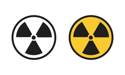 Vector illustration of two radiation warning symbols one in black and white, the other in yellow and black. Commonly used for hazard signs, safety alerts, and warnings.