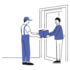 Delivery man handing over a package to a customer at the door