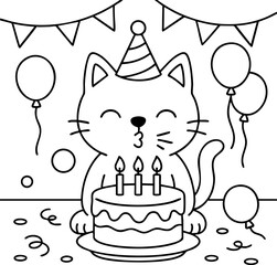 Dessin au trait pour page ou livre de coloriage de chat mignon et amusant. Trait simple et facile, vecteur noir transparent. 